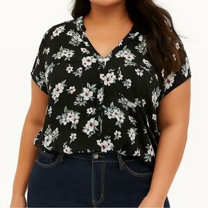 Torrid Black Floral Cap Sleeve Blouse- Large